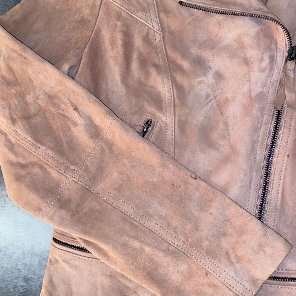 🚫SOLD🚫 White House Black Market Genuine Leather Suede Blush Moto Jacket - Picture 15 of 16